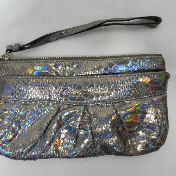 Juicy Couture snake embossed faux leather wristlet purse pouch metallic zip top - Picture 2 of 12